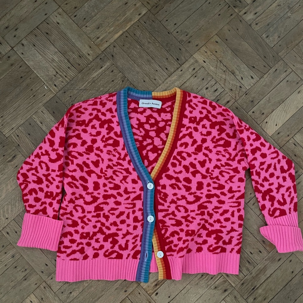 Orwell and Austen HOT PINK AND RED LEOPARD cardi, cashmere blend